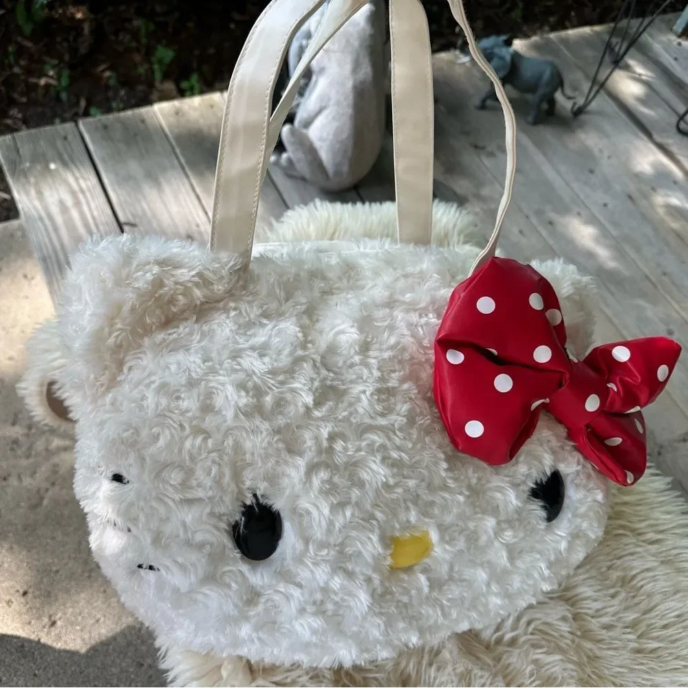 Hello Kitty Fluffy White Bag with Red Polka Dot Bow